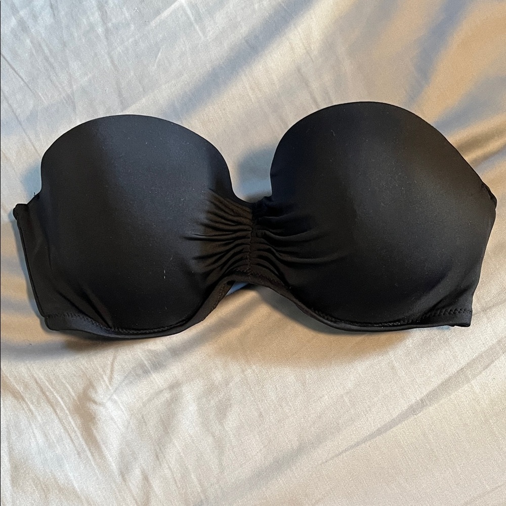 Victoria's Secret Black Strapless Ruched Bikini Top